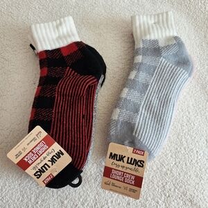 New MUK LUKS Set of 4 Ribbed Ankle winter Lounge Socks Short Crew Pink Grey Red